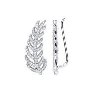 Silver Cubic Zirconia Barley Leaf Earcuff, Crawler, Earrings