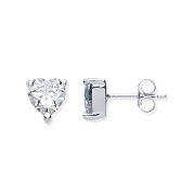 Silver Heart Cut Cubic Zirconia Stud Earrings