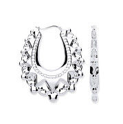 Silver Embossed Hinged Large Oval Creoles