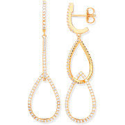 Silver YG Plated CZ Pear Shape Drop Earrings