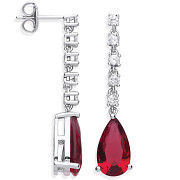 Silver Ruby Red Pear Shape Cubic Zirconia Drop Earrings