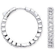Silver Curb Chain Link Cubic Zirconia Hoop Earrings