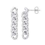 Silver Curb Chain Stud Drop Earrings