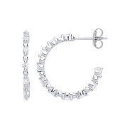 Silver Skinny Set Cz Hoop Earrings