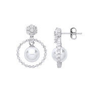 Silver Circle of Life, Pearl & Cubic Zirconia Drop Earrings
