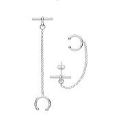 Silver T-Bar with chain Ear Cuff Earrings