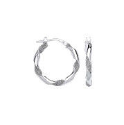 Silver Plain & Glitter 20mm Twisted Hoop Earrings
