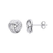 Silver Cubic Zirconia Knot Stud Earrings