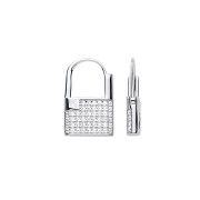 Silver Cubic Zirconia Padlock Drop Earrings