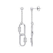 Silver Paper Clip CZ Drop Earrings