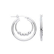 Silver Double Hoop with beads Earrings