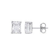 Silver CLEAR Cubic Zirconia Emerald Cut Stud Earrings
