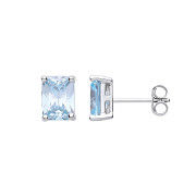 Silver BLUE Cubic Zirconia Emerald Cut Stud Earrings