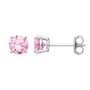 Silver PINK CZ Round Brilliant 6mm Studs