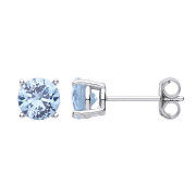 Silver BLUE Cubic Zirconia Round Brilliant 6mm Studs