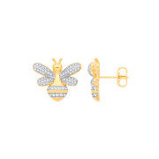 Silver Gold plated Cubic Zirconia Bumblebee Stud Earrings