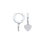 Silver CZ Heart Hinged Huggies