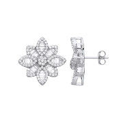 Silver Cubic Zirconia Big Flower Studs