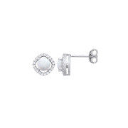 Silver Opal & Cubic Zirconia Halo Style Stud Earrings