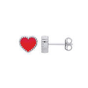 Silver RED Enamel Heart Studs