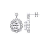 Silver Halo Drop Cubic Zirconia Earrings