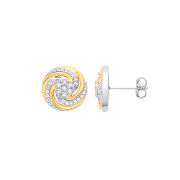Silver & YG Cubic Zirconia Plated Swirl Stud