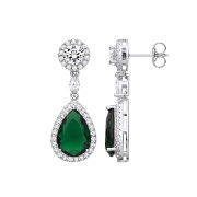 Silver Green CZ Pear Drop Earrings