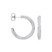 Silver Cubic Zirconia Twist Hoop Earrings