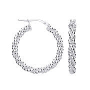 Silver 28mm Beaded Hoop Earrings