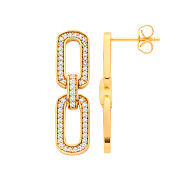 Silver 18ct YG Plated Cubic Zirconia Paper Clip Drop Earrings