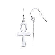 Silver Ankh Cross Drop Earrings with Hook