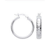 Silver 20mm Tyre Tread Design D Shape Earrings