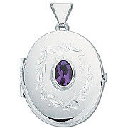 Silver Oval Shaped Amethyst Set Locket