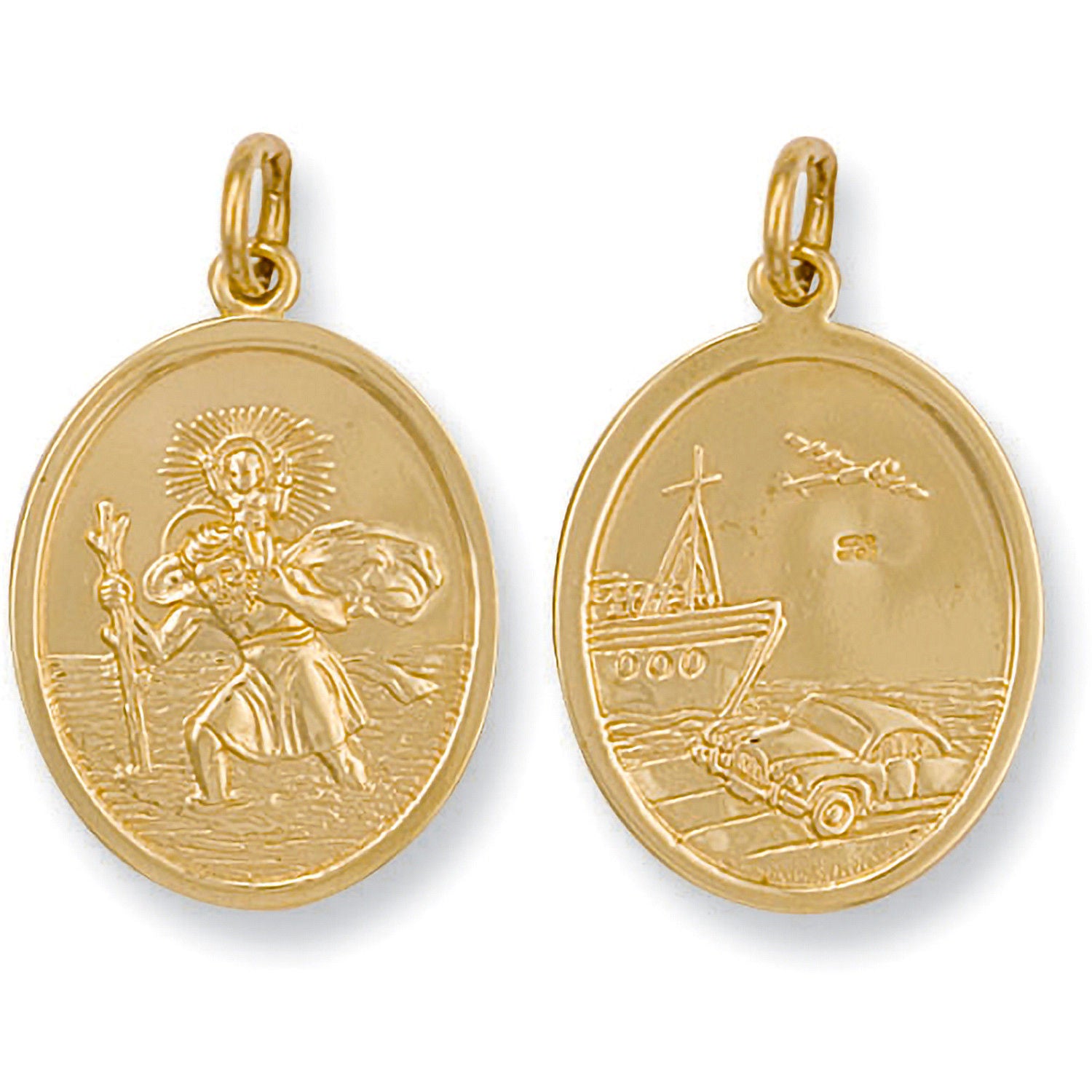 G Double Sided Oval Shaped St Christopher Pendant