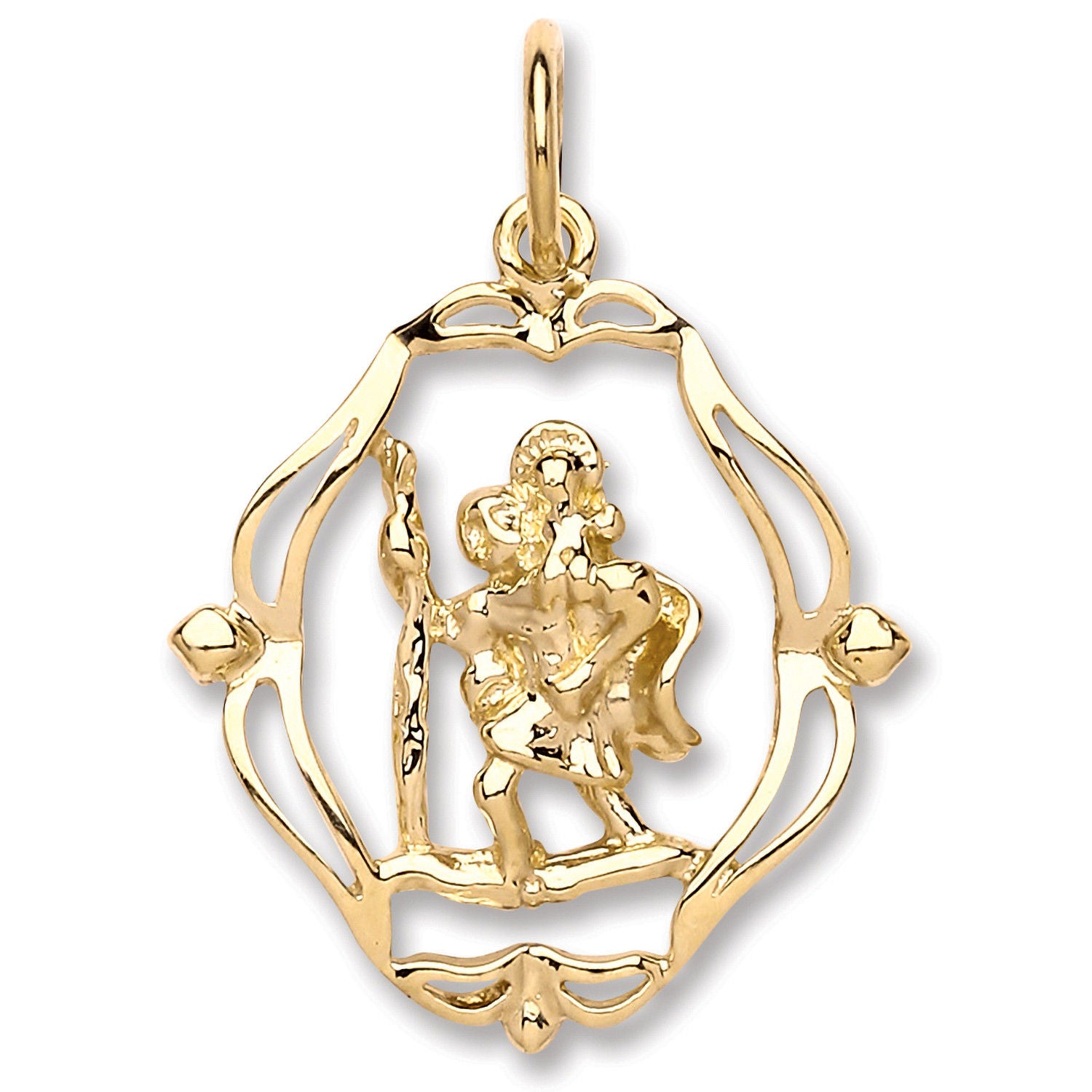 G Oval Fancy Cut Out St Christopher Pendant