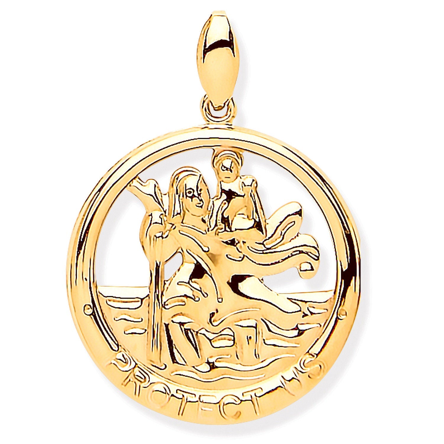 9ct Yellow Gold Saint Christopher Round Cut Out Protect Us Medal