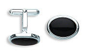Silver Black Onyx Oval Cufflinks