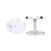 Silver CZ, Plain Oval Cufflinks
