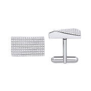Silver Cubic Zirconia Rectangle Raised Slope Cufflinks