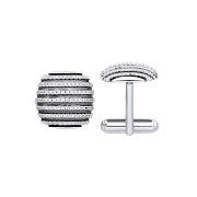 Silver & Black Stripes, CZ Domed Cufflinks