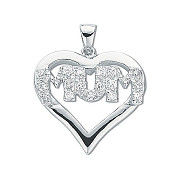Silver Cubic Zirconia Heart Mum Pendant