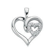Silver Double Cubic Zirconia Heart Pendant