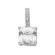 Silver Claw Set Princess Cut Cubic Zirconia Single Stone Pendant