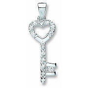 Silver Cubic Zirconia Key Drop Pendant