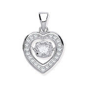 Silver Cubic Zirconia Heart Pendant with Hanging Shimering Cubic Zirconia