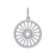 Silver Circle with Burst Lines Cubic Zirconia Pendant