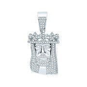 Silver Cubic Zirconia Pendant Jesus with Crown