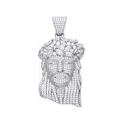 Silver Cubic Zirconia Pendant Jesus with Crown of Thorns