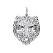 Silver CZ Tiger Head Black CZ Eyes Pendant