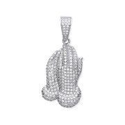 Silver Cubic Zirconia Praying Hands Pendant
